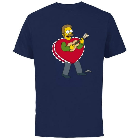 The Simpsons Ned Flanders Singing Heart - Short Sleeve Cotton T-Shirt for Adults - Customized-Navy