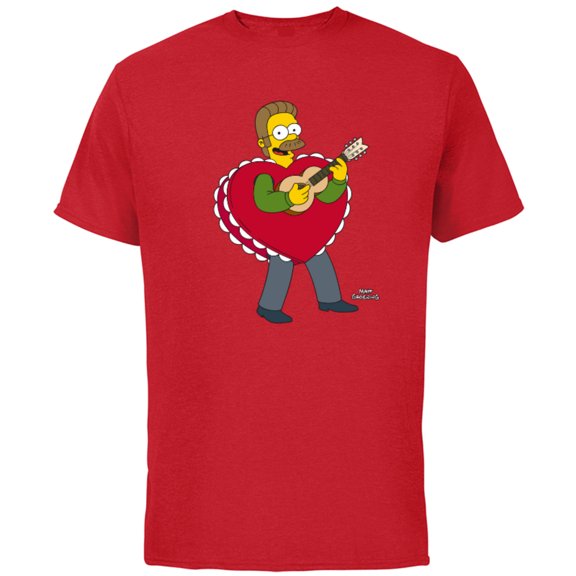 The Simpsons Ned Flanders Singing Heart - Short Sleeve Cotton T-Shirt for Adults - Customized-Red