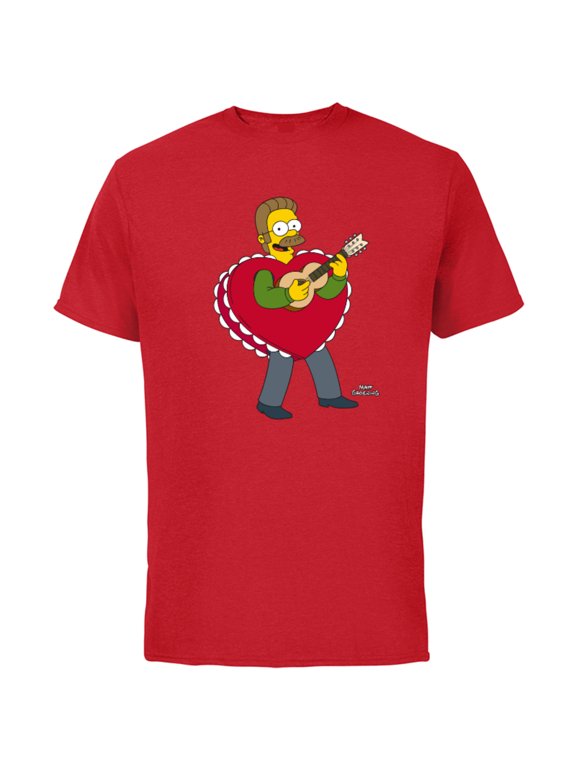 Ned Flanders Singing Heart - Short Sleeve Cotton T-Shirt for Adults - Customized-Red