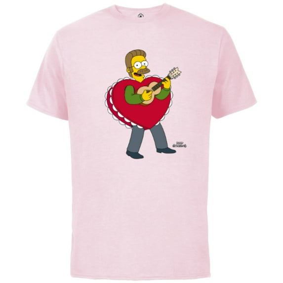 The Simpsons Ned Flanders Singing Heart - Short Sleeve Cotton T-Shirt for Adults - Customized-Soft Pink