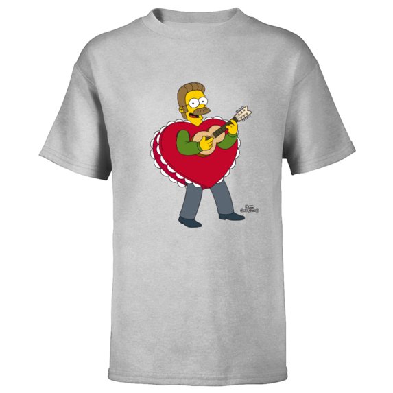 The Simpsons Ned Flanders Singing Heart - Short Sleeve T-Shirt for Kids – Customized-Athletic Heather