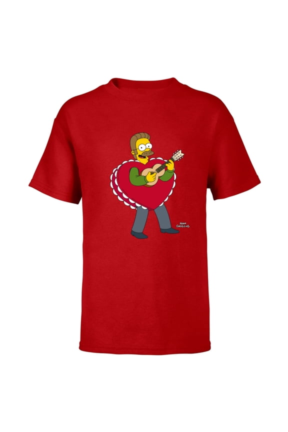 Ned Flanders Singing Heart - Short Sleeve T-Shirt for Kids – Customized-Red