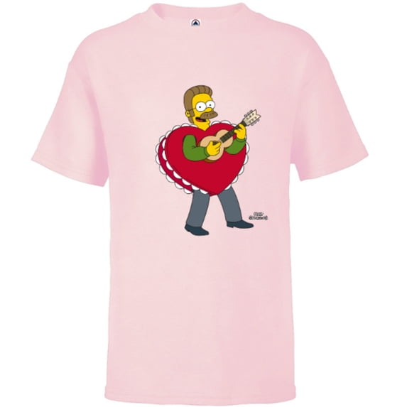 The Simpsons Ned Flanders Singing Heart - Short Sleeve T-Shirt for Kids – Customized-Soft Pink