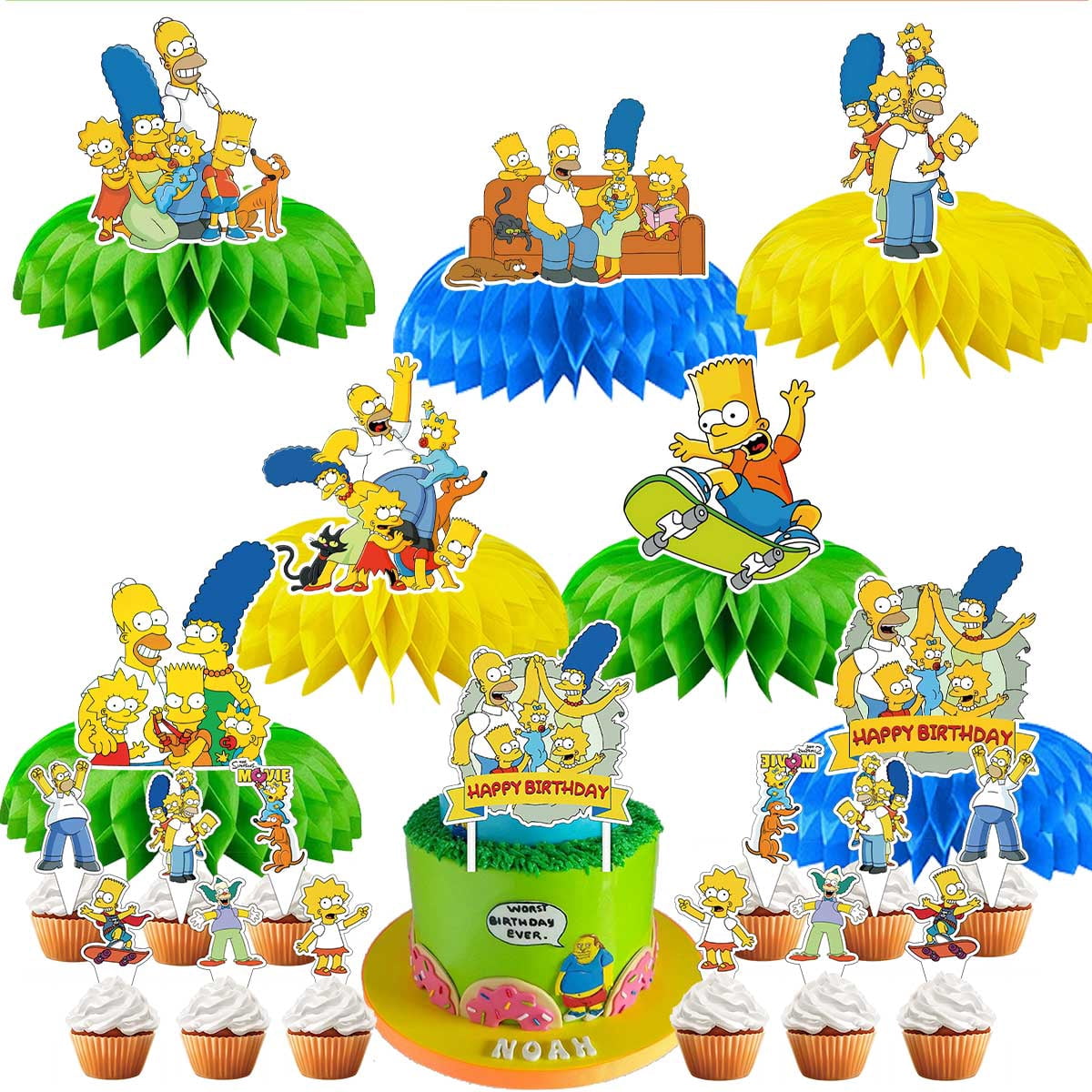 The Simpsons Party Decor Supplies Honeycomb Centerpieces Table Toppers ...