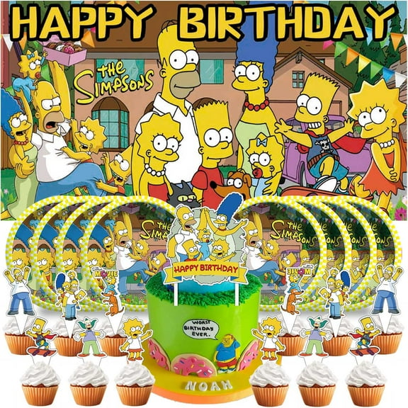 Simpson Plates Birthday Supplies Decorations Decor Backdrop Banner Cake Topper Fans