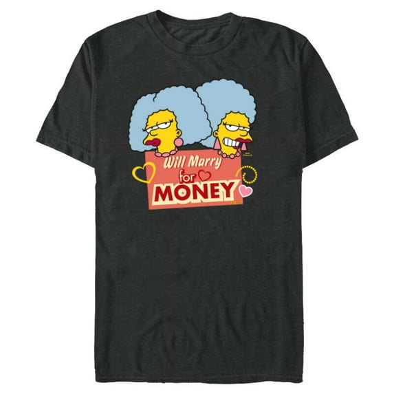 The Simpsons Patty and Selma Will Marry for Money Retro - Short Sleeve Blended T-Shirt for Adults - Customized-Dark Heather