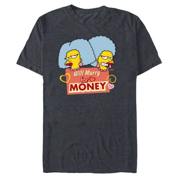 The Simpsons Patty and Selma Will Marry for Money Retro - Short Sleeve Blended T-Shirt for Adults - Customized-Navy Heather