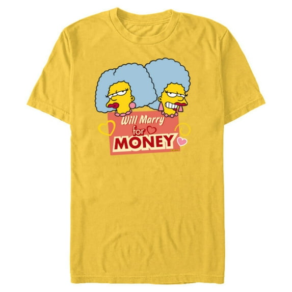The Simpsons Patty and Selma Will Marry for Money Retro - Short Sleeve Blended T-Shirt for Adults - Customized-Yellow