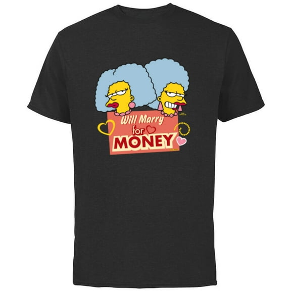 The Simpsons Patty and Selma Will Marry for Money Retro - Short Sleeve Cotton T-Shirt for Adults - Customized-Black