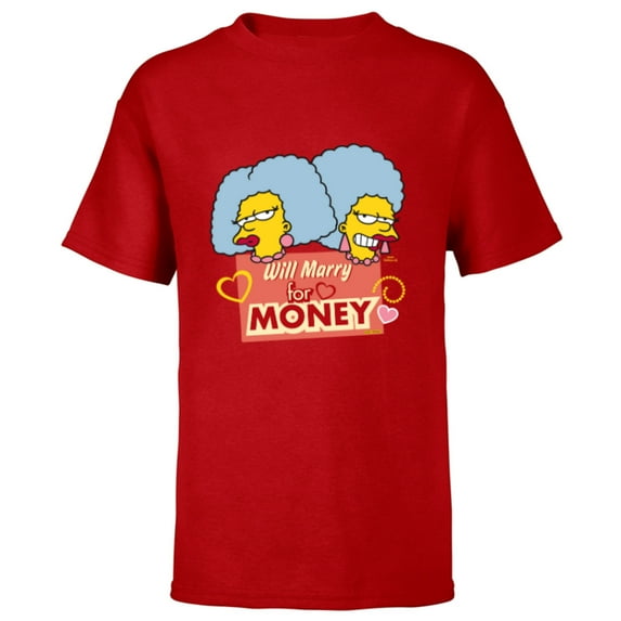 The Simpsons Patty and Selma Will Marry for Money Retro - Short Sleeve T-Shirt for Kids - Customized-Red