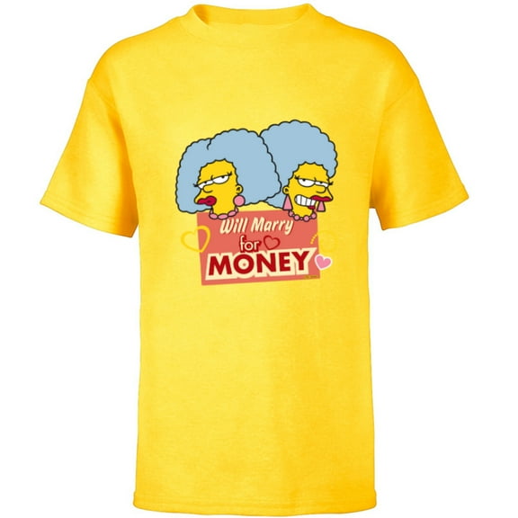 The Simpsons Patty and Selma Will Marry for Money Retro - Short Sleeve T-Shirt for Kids - Customized-Yellow