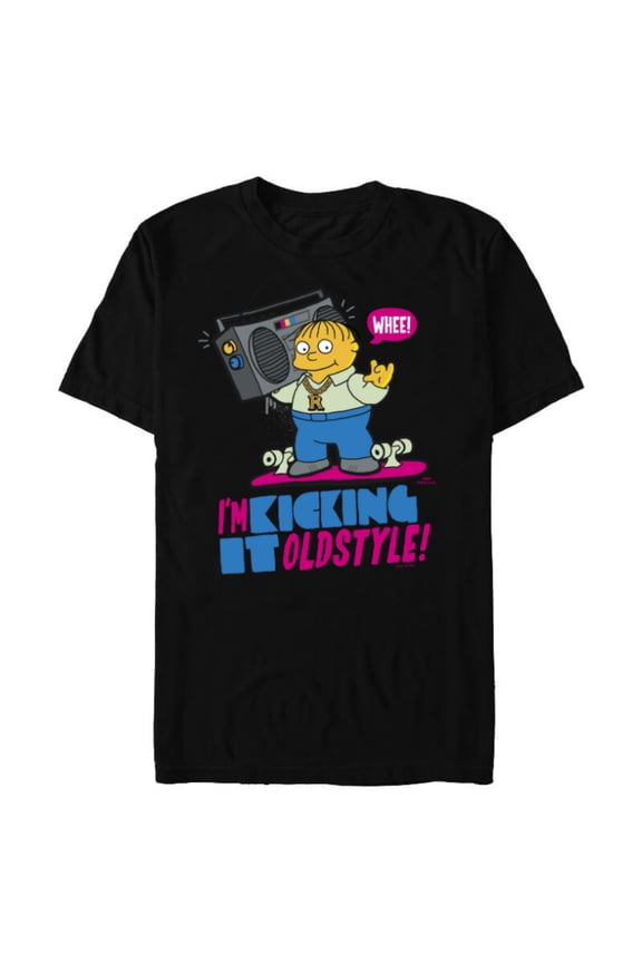 The Simpsons Ralph Wiggum I’m Kicking it Old Style - Short Sleeve Blended T-Shirt for Adults - Customized-Black