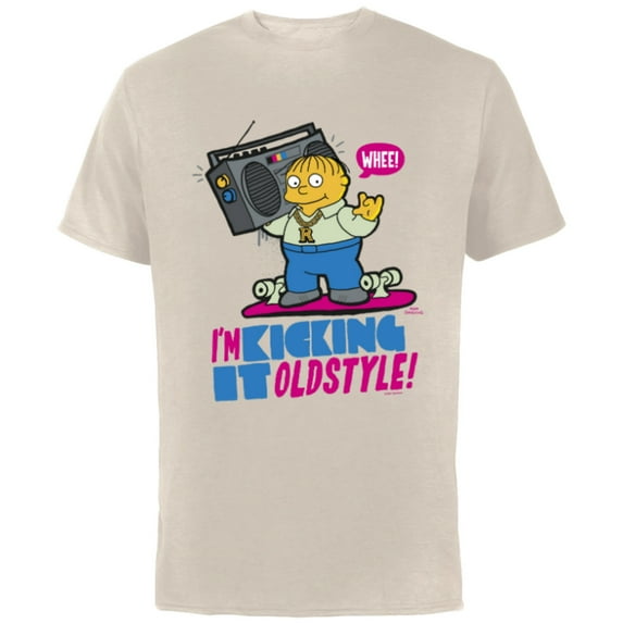 The Simpsons Ralph Wiggum I’m Kicking it Old Style - Short Sleeve Cotton T-Shirt for Adults - Customized-Natural