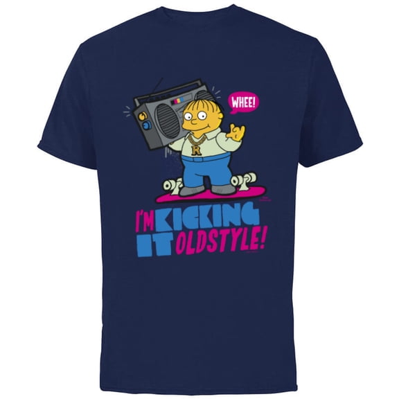 The Simpsons Ralph Wiggum I’m Kicking it Old Style - Short Sleeve Cotton T-Shirt for Adults - Customized-Navy