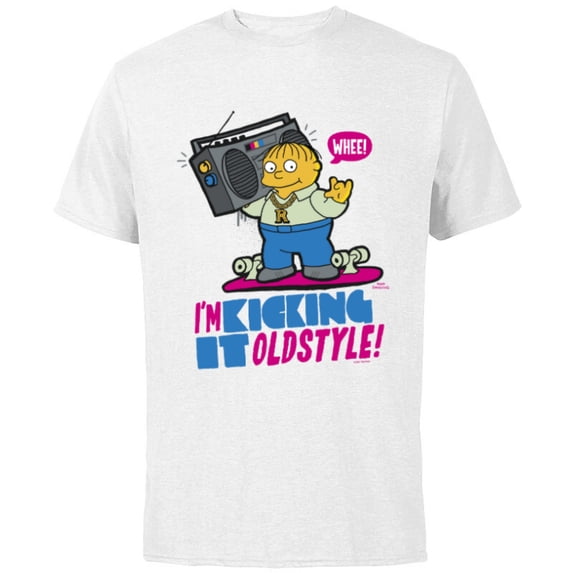 The Simpsons Ralph Wiggum I’m Kicking it Old Style - Short Sleeve Cotton T-Shirt for Adults - Customized-White