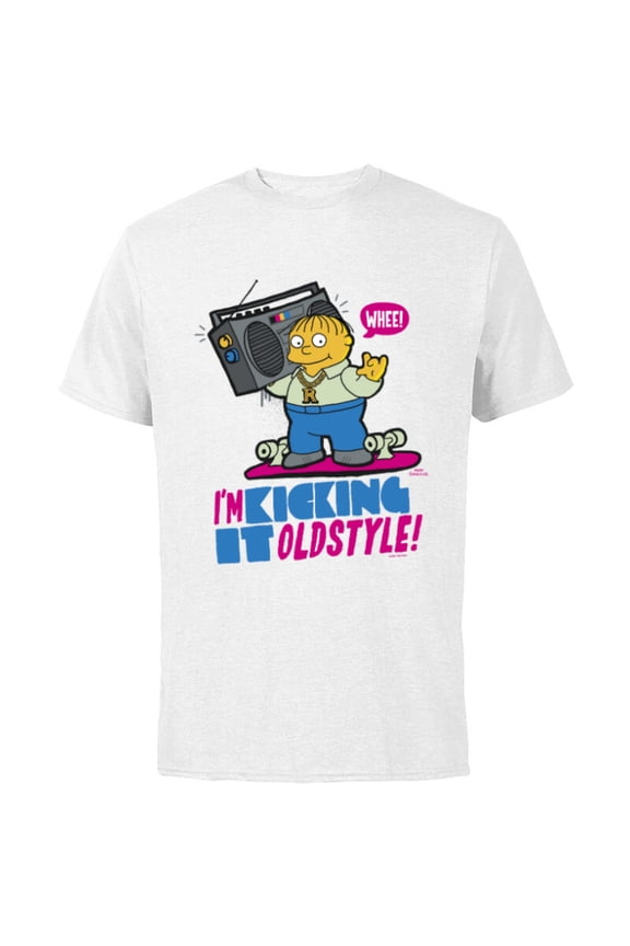 The Simpsons Ralph Wiggum I’m Kicking it Old Style - Short Sleeve Cotton T-Shirt for Adults - Customized-White