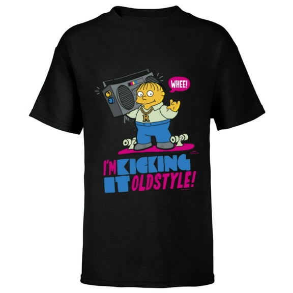 The Simpsons Ralph Wiggum I’m Kicking it Old Style - Short Sleeve T-Shirt for Kids - Customized-Black