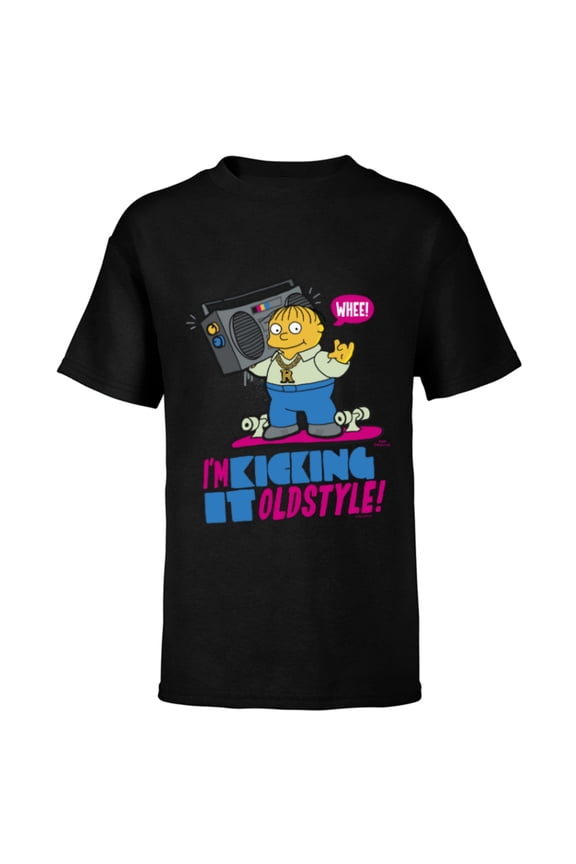 The Simpsons Ralph Wiggum I’m Kicking it Old Style - Short Sleeve T-Shirt for Kids - Customized-Black