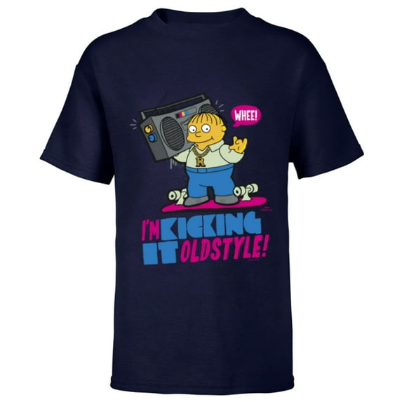 The Simpsons Ralph Wiggum I’m Kicking it Old Style - Short Sleeve T-Shirt for Kids - Customized-Navy