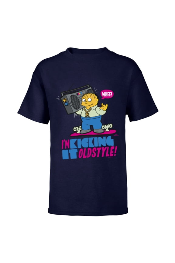 The Simpsons Ralph Wiggum I’m Kicking it Old Style - Short Sleeve T-Shirt for Kids - Customized-Navy