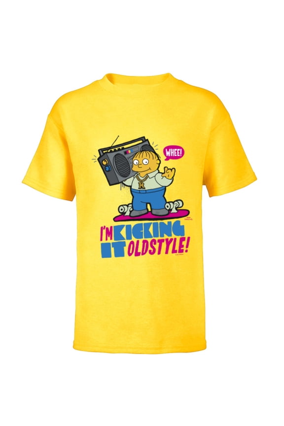 The Simpsons Ralph Wiggum I’m Kicking it Old Style - Short Sleeve T-Shirt for Kids - Customized-Yellow