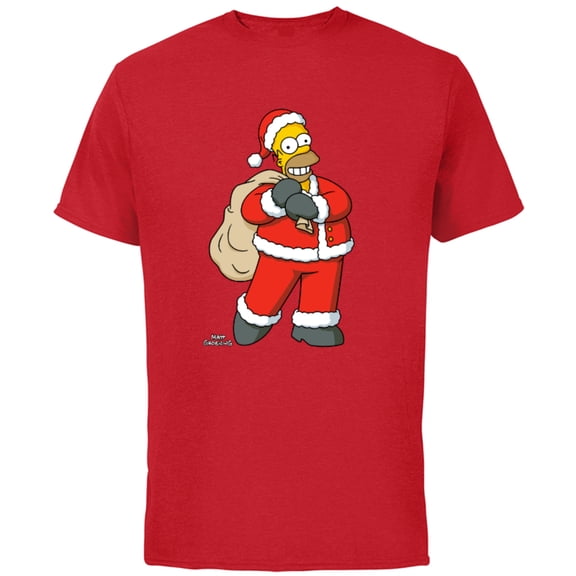 The Simpsons Santa Homer Holiday - Short Sleeve Cotton T-Shirt for Adults - Customized-Red
