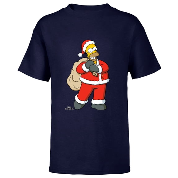 The Simpsons Santa Homer Holiday - Short Sleeve T-Shirt for Kids – Customized-Navy