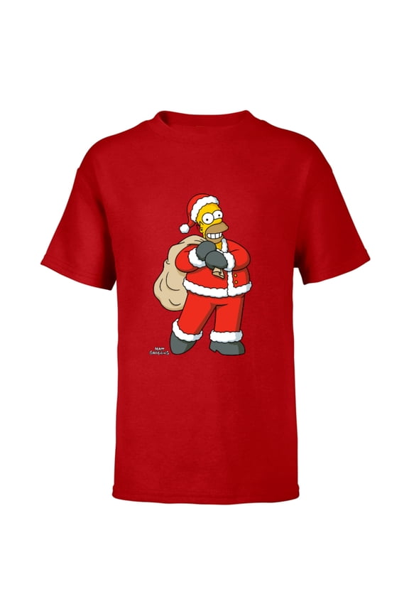 Santa Homer Holiday - Short Sleeve T-Shirt for Kids – Customized-Red