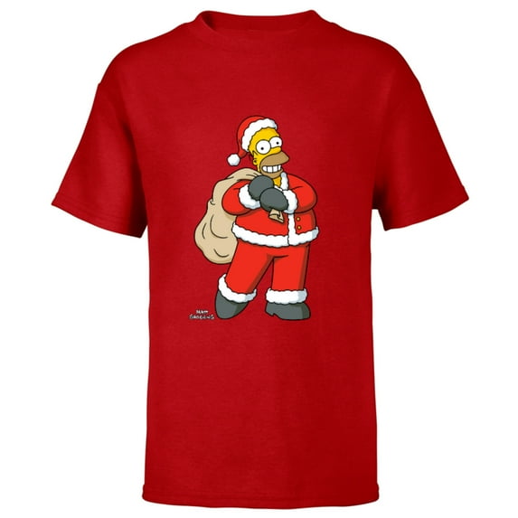 The Simpsons Santa Homer Holiday - Short Sleeve T-Shirt for Kids – Customized-Red