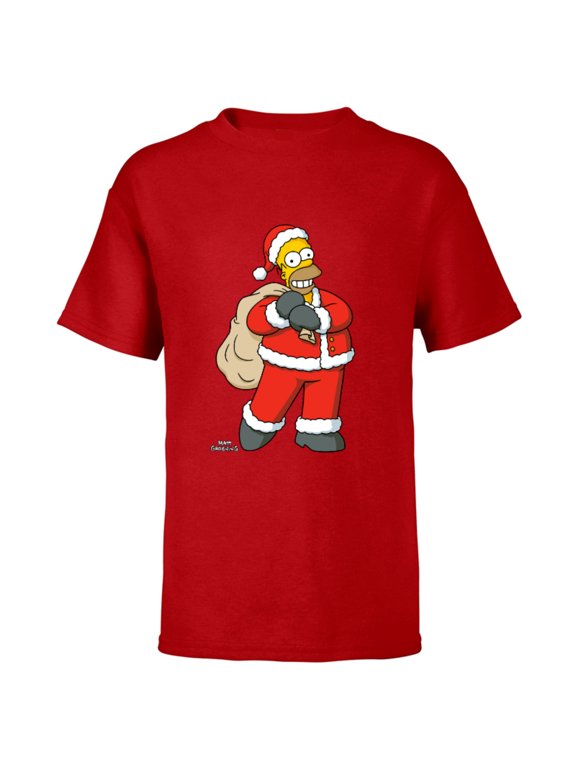 Santa Homer Holiday - Short Sleeve T-Shirt for Kids – Customized-Red