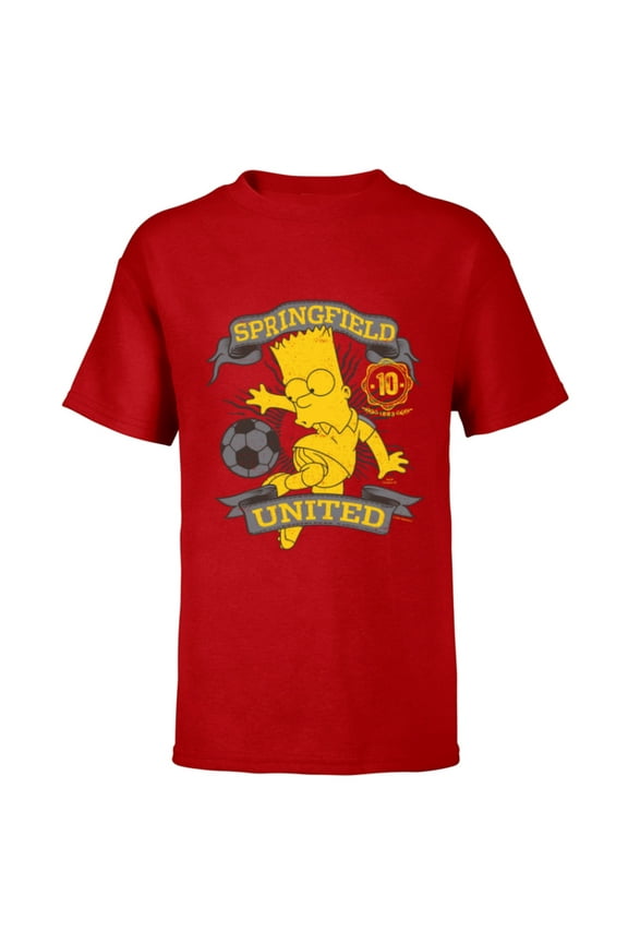 Soccer Bart Simpson Springfield United - Short Sleeve T-Shirt for Kids - Customized-Red