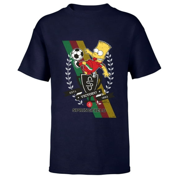 The Simpsons Soccer Bart Simpson Springfield Victory - Short Sleeve T-Shirt for Kids - Customized-Navy