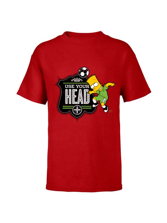 Soccer Bart Simpson Use Your Head - Short Sleeve T-Shirt for Kids - Customized-Red