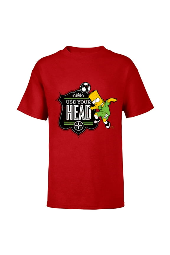 Soccer Bart Simpson Use Your Head - Short Sleeve T-Shirt for Kids - Customized-Red