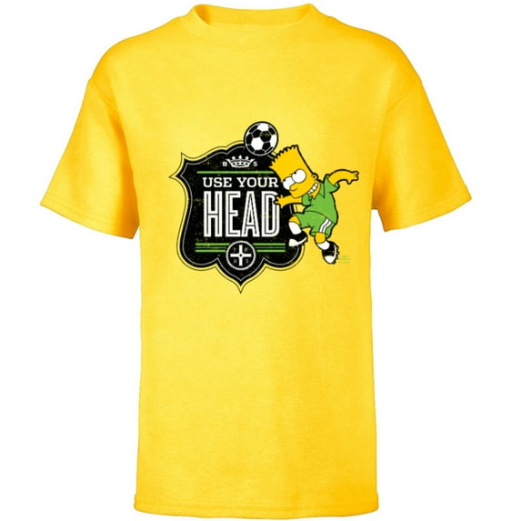 The Simpsons Soccer Bart Simpson Use Your Head - Short Sleeve T-Shirt for Kids - Customized-Yellow