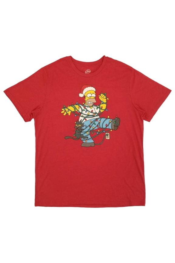 Tall Mens Red Htr Short Sleeve Homer Christmas Lights T-Shirt 3XLT