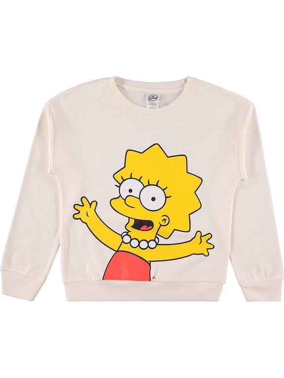 Ladies Crewneck Sweatshirt - Lisa, Bart and Homer Simpson Sweatshirt Big Face Crewneck Sweatshirt Ivory, Large