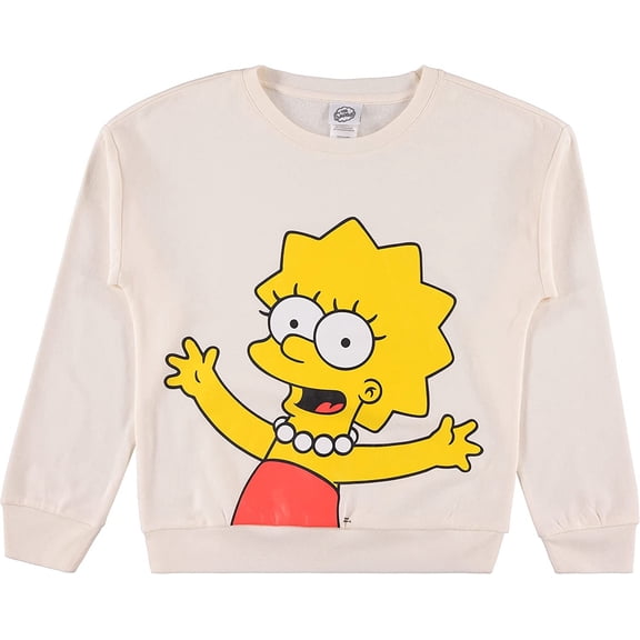 The Simpsons Ladies Crewneck Sweatshirt - Lisa, Bart and Homer Simpson Sweatshirt Big Face Crewneck Sweatshirt Ivory, X-Large