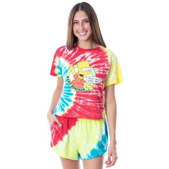 The Simpsons Womens' Bart Simpson Feast Your Eyes Tie-Dye Shirt and Shorts Loungewear Pajama Sleep Set