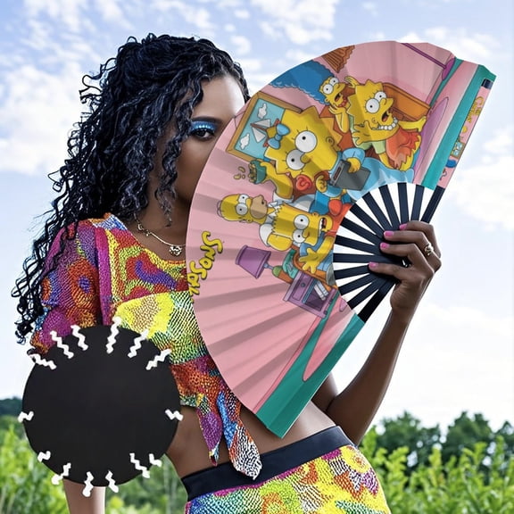 The Simpsons-theme Folding Fan Chinese Fan Hand Polyester Foldable Fan Fans for Dancing Party Home Suitable for Home, Office, Party