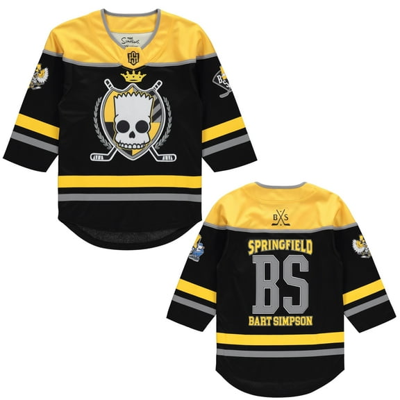 The Simpsons Boys' Little Bart Long Sleeve Hockey Jersey 4-20 Sizes, Black/Yellow