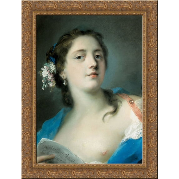 The Singer Faustina Bordoni with a Musical Score 24x18 Gold Ornate Wood Framed Canvas Art by Rosalba Carriera