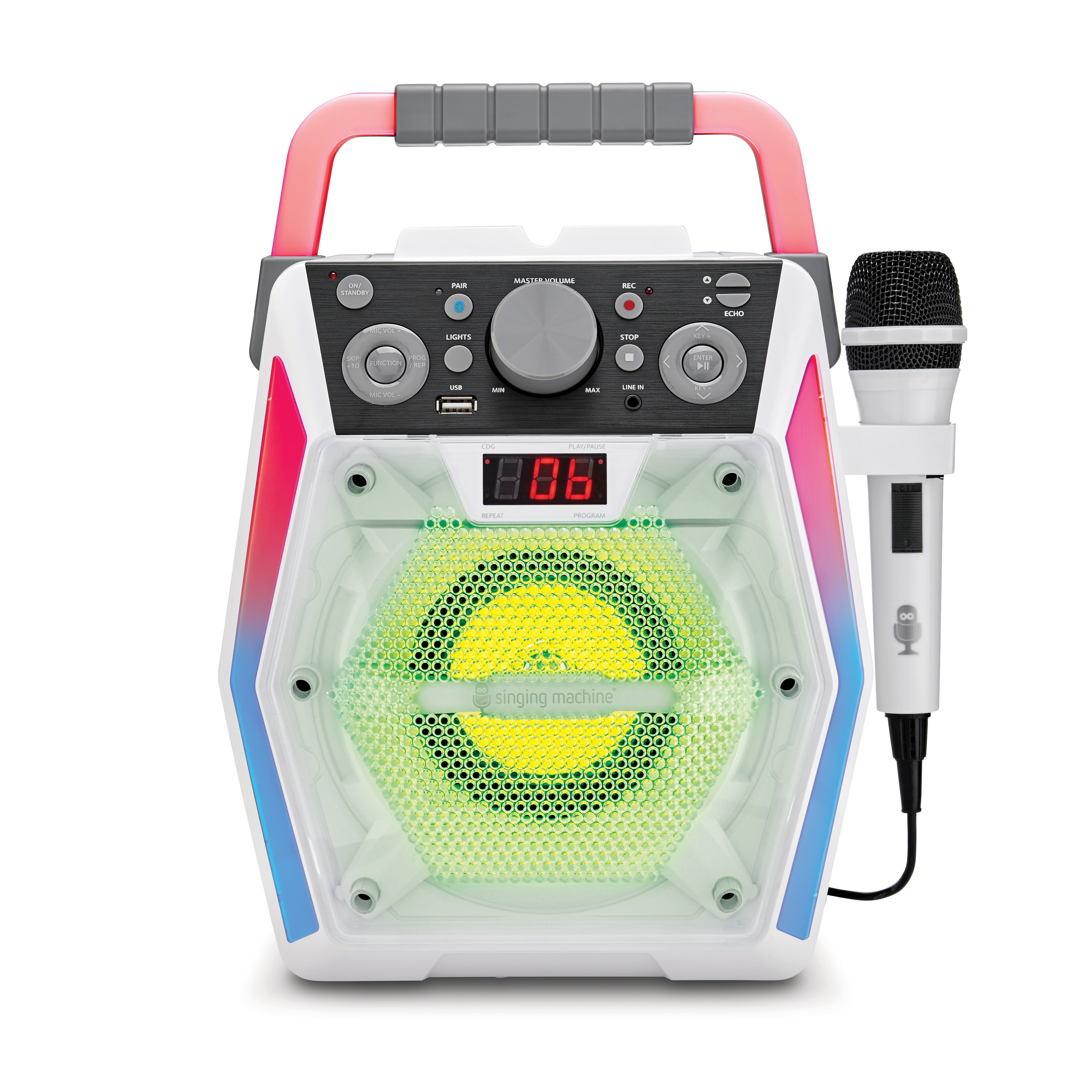 The Singing Machine Glow Bluetooth CDG Karaoke Machine with LED Lights, SML2200, White - image 1 of 4