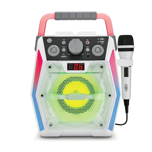 The Singing Machine Glow Bluetooth CDG Karaoke Machine with LED Lights, SML2200, White