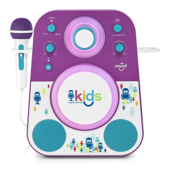 The Singing Machine Kids Mood LED Glowing Bluetooth Sing-Along Speaker with Wired Youth Microphone Doubles as a Night Light, Purple/Blue