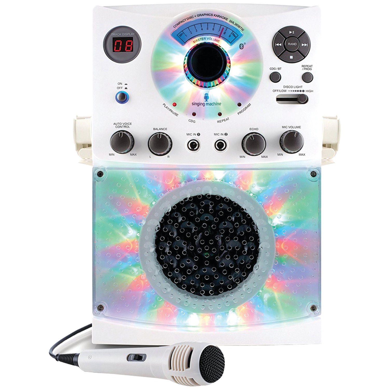 The Singing Machine SML385BTW Bluetooth Karaoke System with LED Disco Lights & Microphone (White) - image 1 of 6