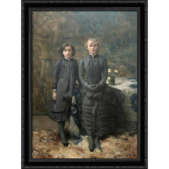 The Sisters of the Painter Schlobach 28x38 Large Black Ornate Wood Framed Canvas Art by Theo van Rysselberghe