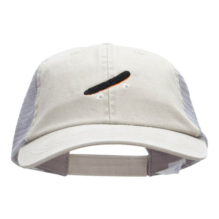The Skateboard Embroidered Washed Trucker Cap Beige Grey OSFM