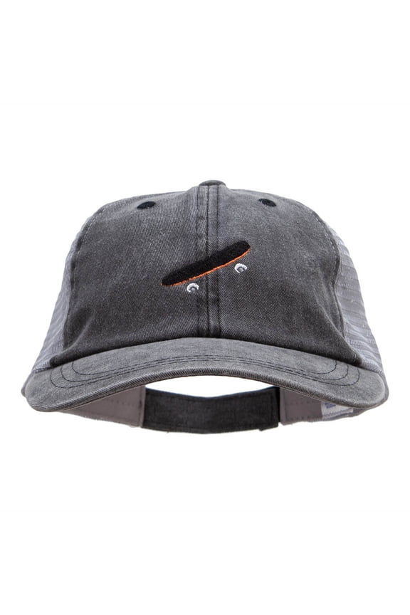 The Skateboard Embroidered Washed Trucker Cap - Black Grey OSFM