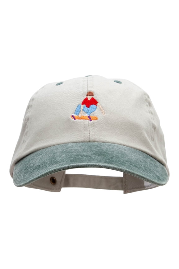 The Skater Dude Embroidered Pigment Dyed Wash Caps - Beige Green OSFM